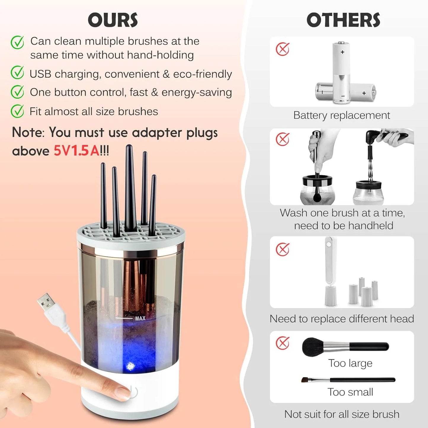 Automatic Electric Cosmetic Brush Cleaner for All Makeup Brush Sizes