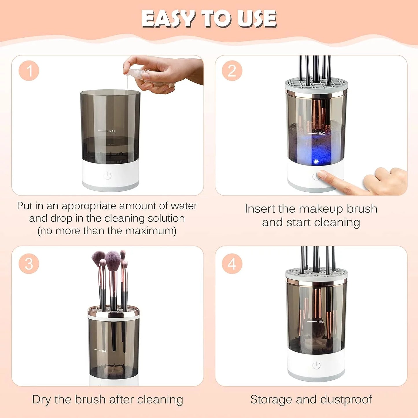 Automatic Electric Cosmetic Brush Cleaner for All Makeup Brush Sizes