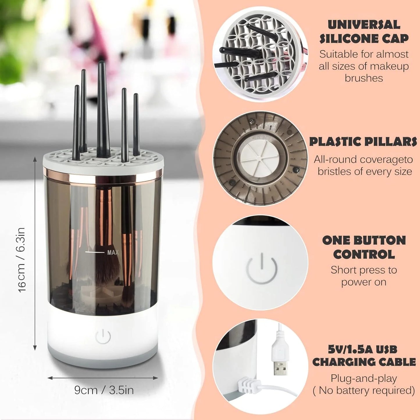 Automatic Electric Cosmetic Brush Cleaner for All Makeup Brush Sizes